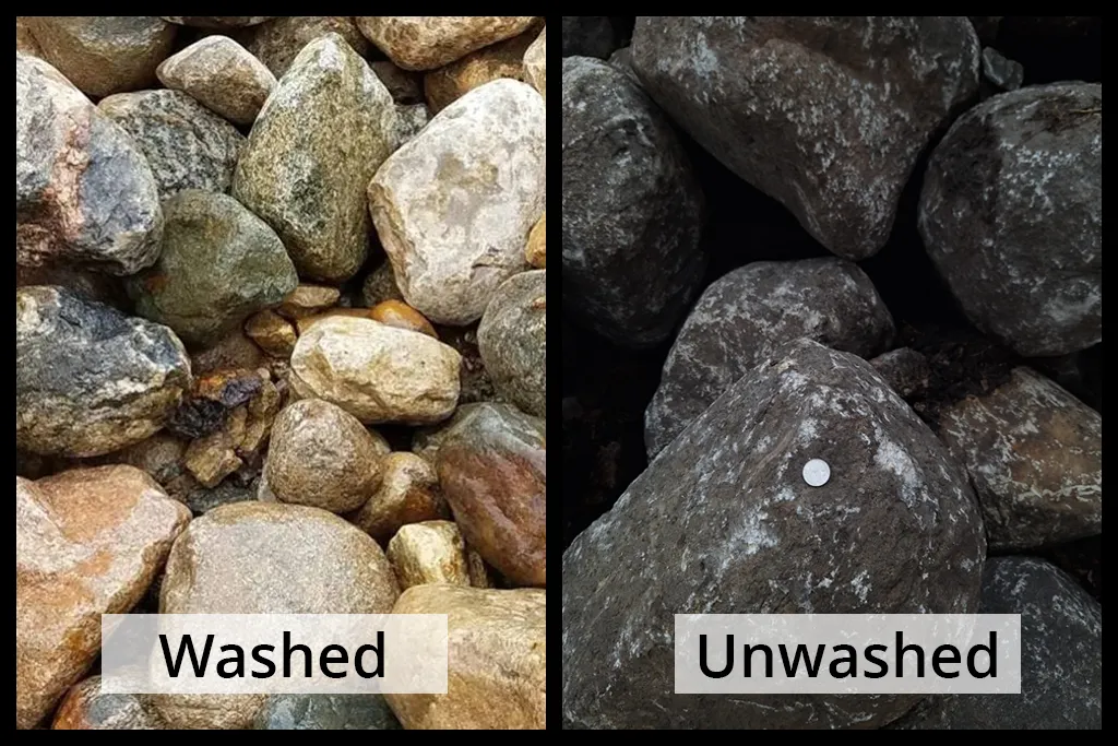 GlacierGranite8-20_sidebyside 8" - 20" Glacier Granite Boulders side by side washed and unwashed